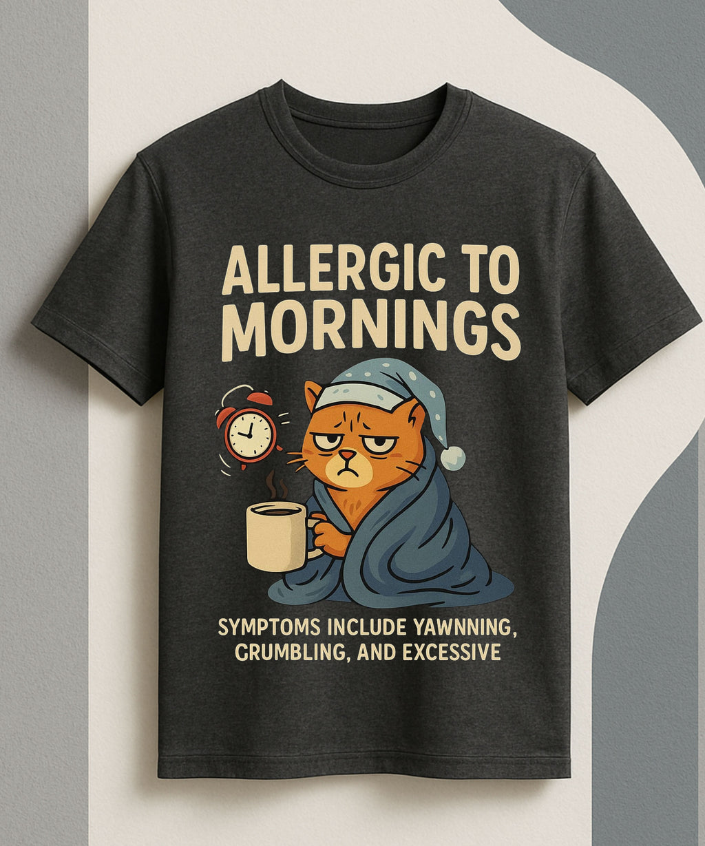 Allergic to Mornings” Grumpy Cat Tee 😾☕
