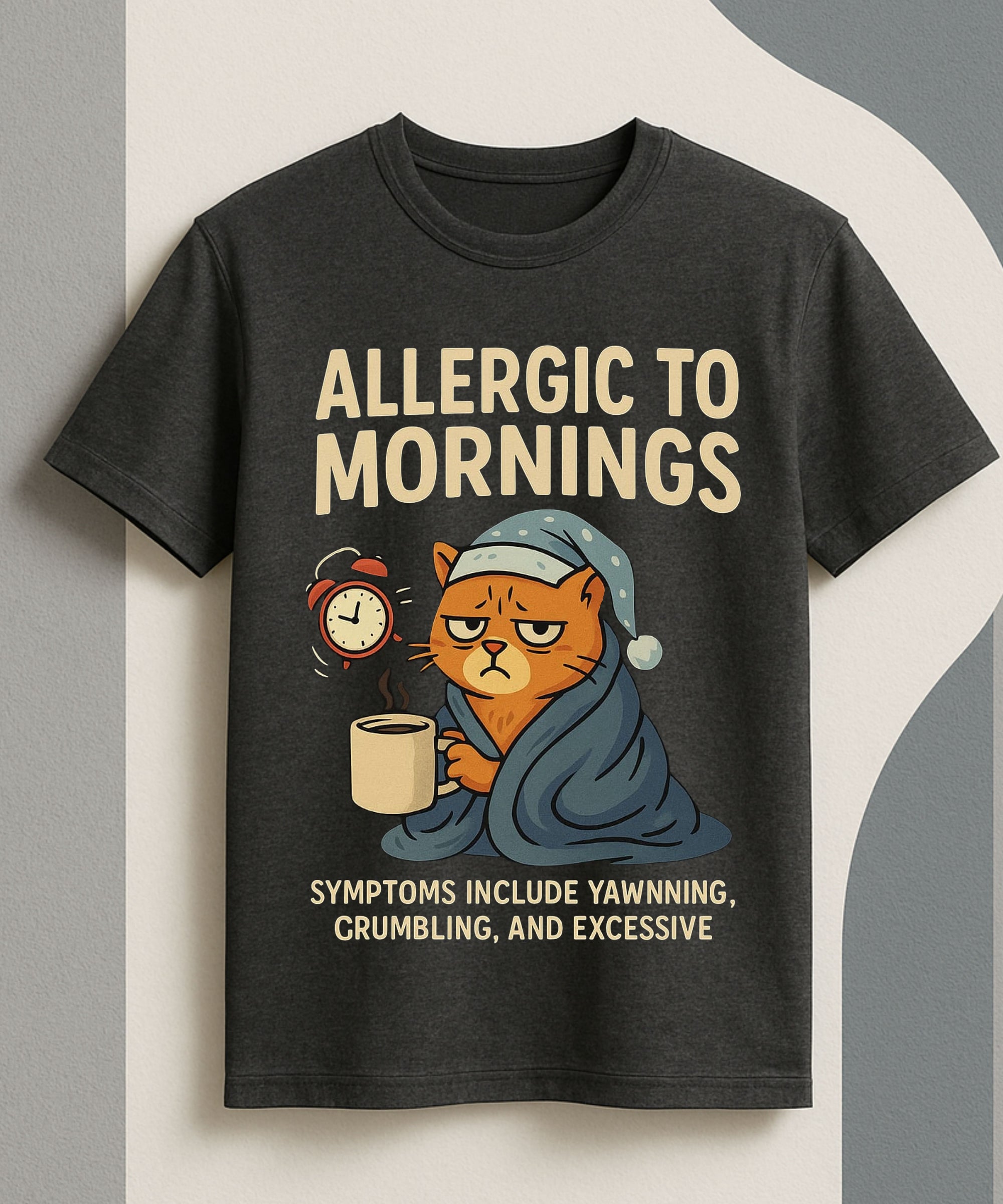 Allergic to Mornings” Grumpy Cat Tee 😾☕