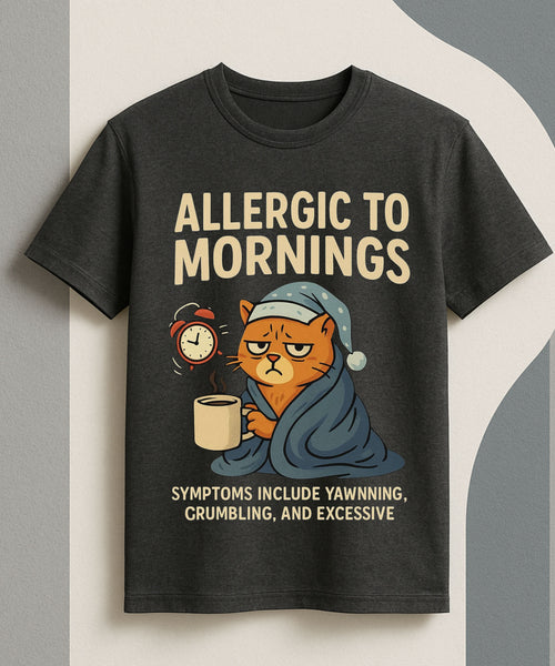 Allergic to Mornings” Grumpy Cat Tee 😾☕