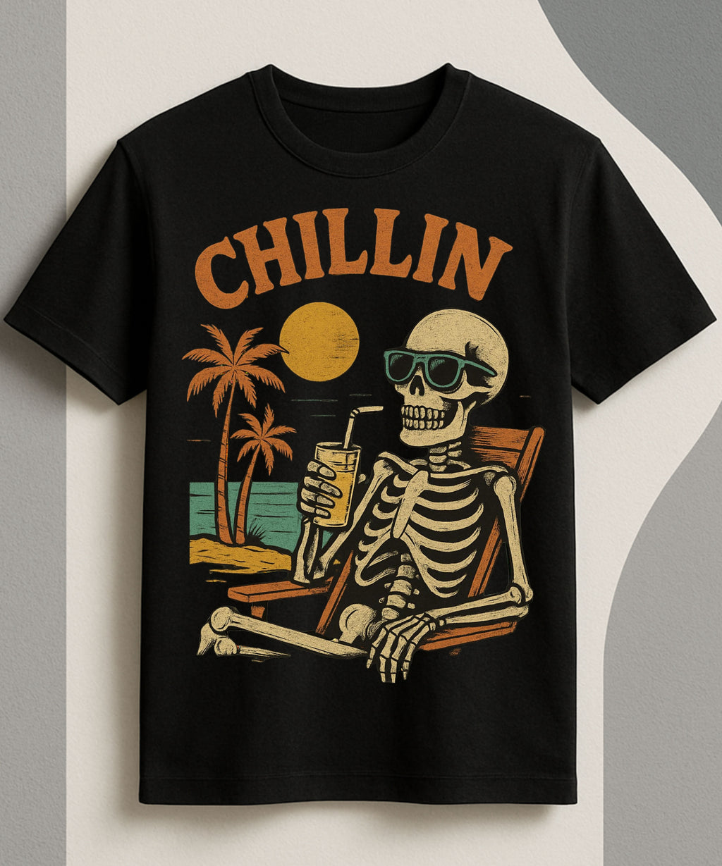 🔥 “CHILLIN” Vintage Skeleton Beach Tee 🔥
