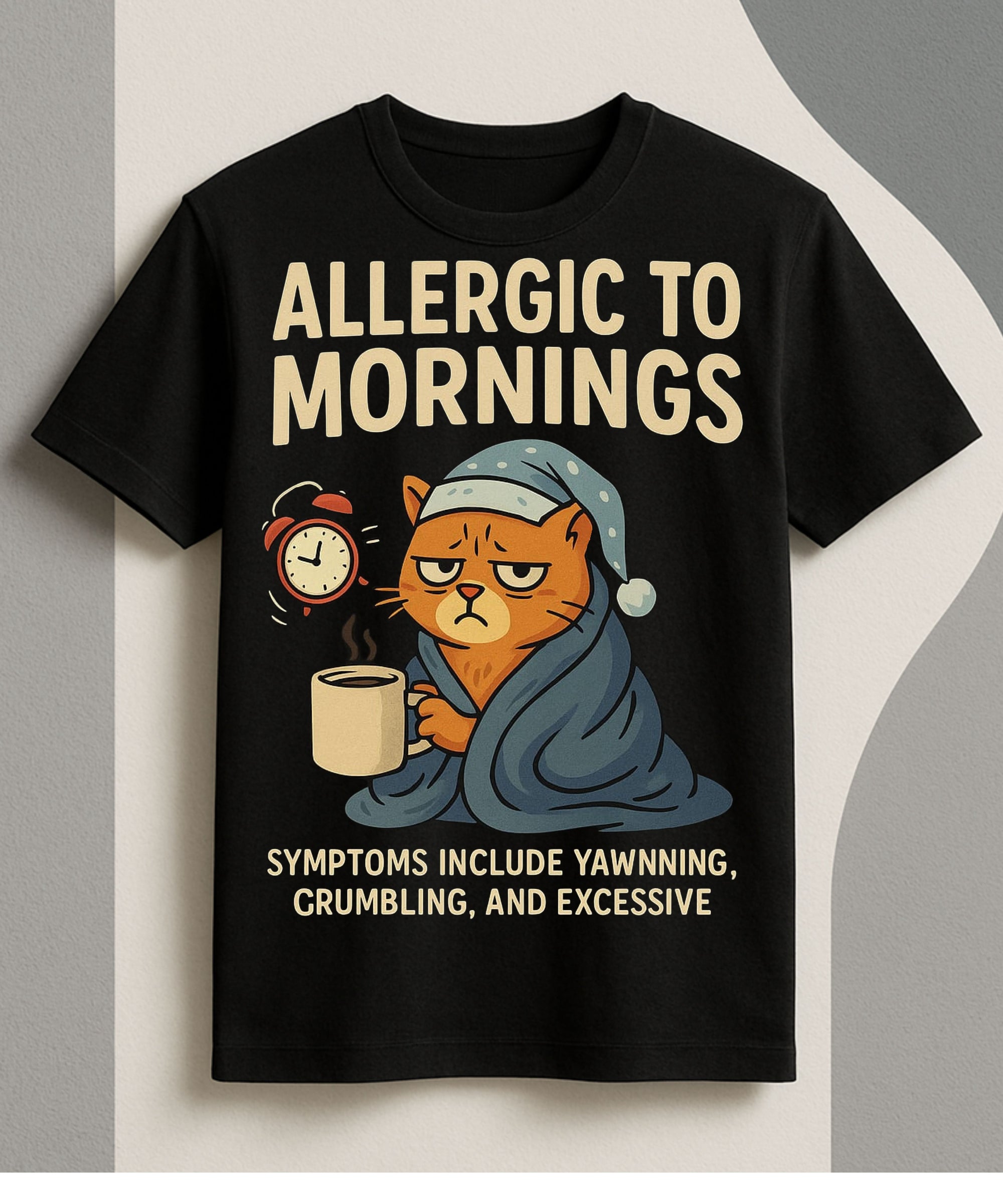 Allergic to Mornings” Grumpy Cat Tee 😾☕